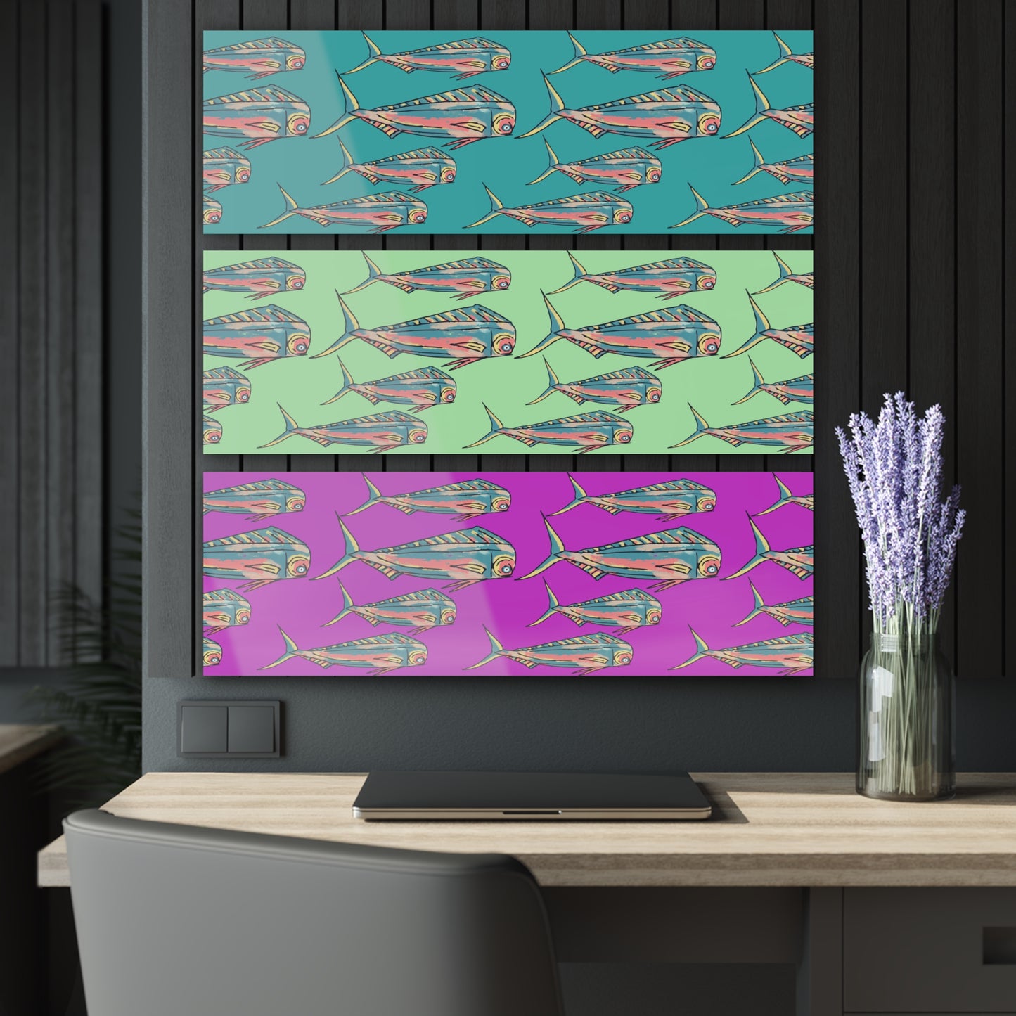Bright Mahi Acrylic Triptych Wall Art - Unique Coastal Decor