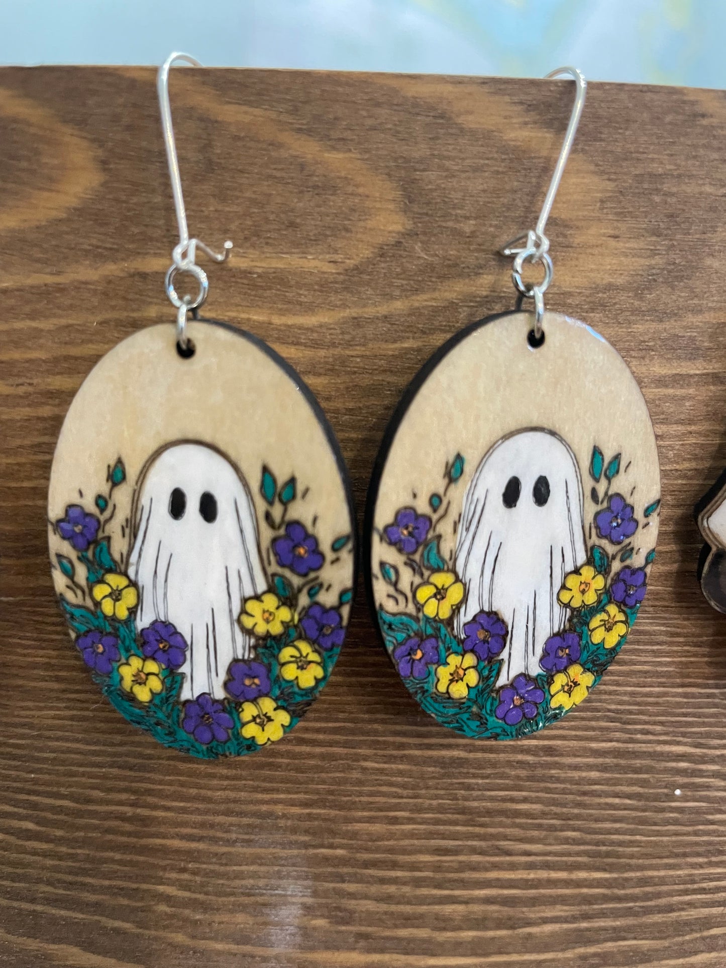 Ghost in Flowers Wood earrings