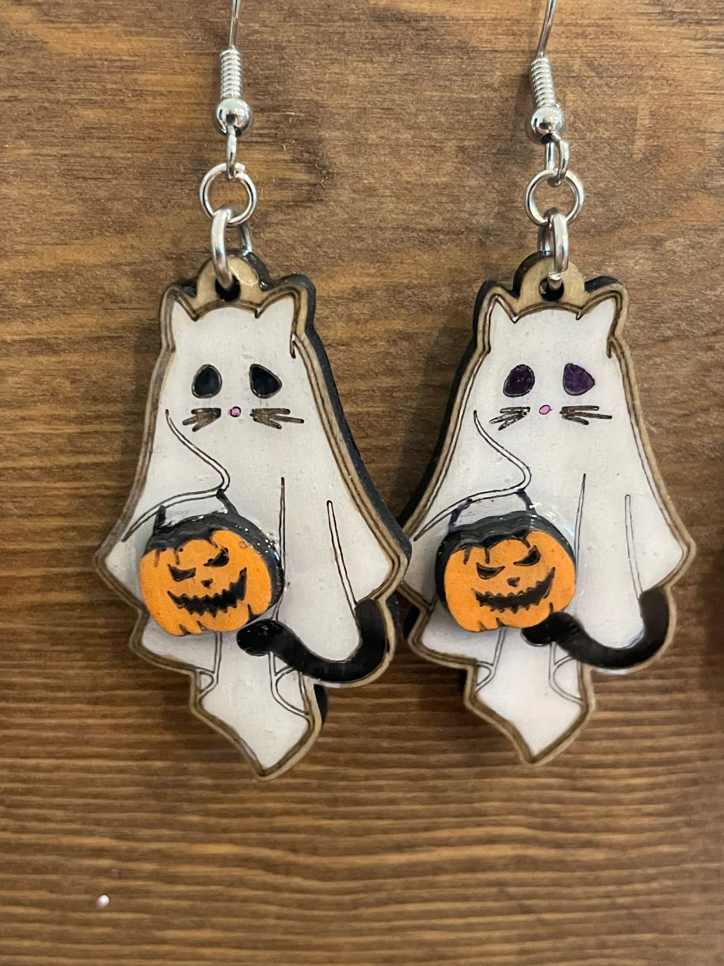 Halloween Ghost Cat Trick-o-Treater Earrings
