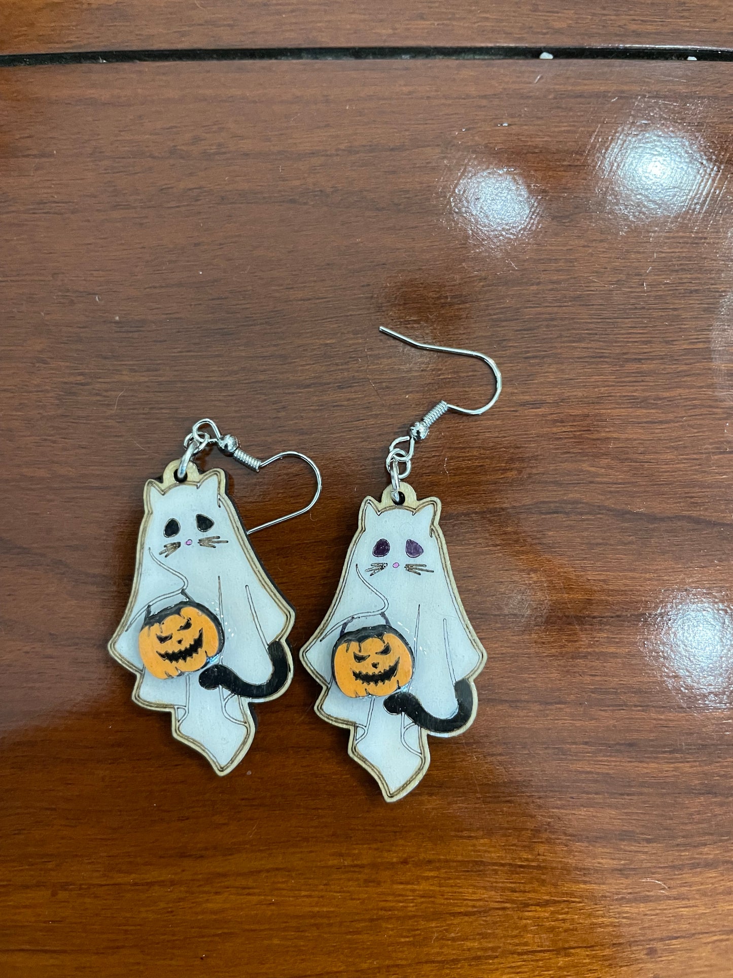 Halloween Ghost Cat Trick-o-Treater Earrings