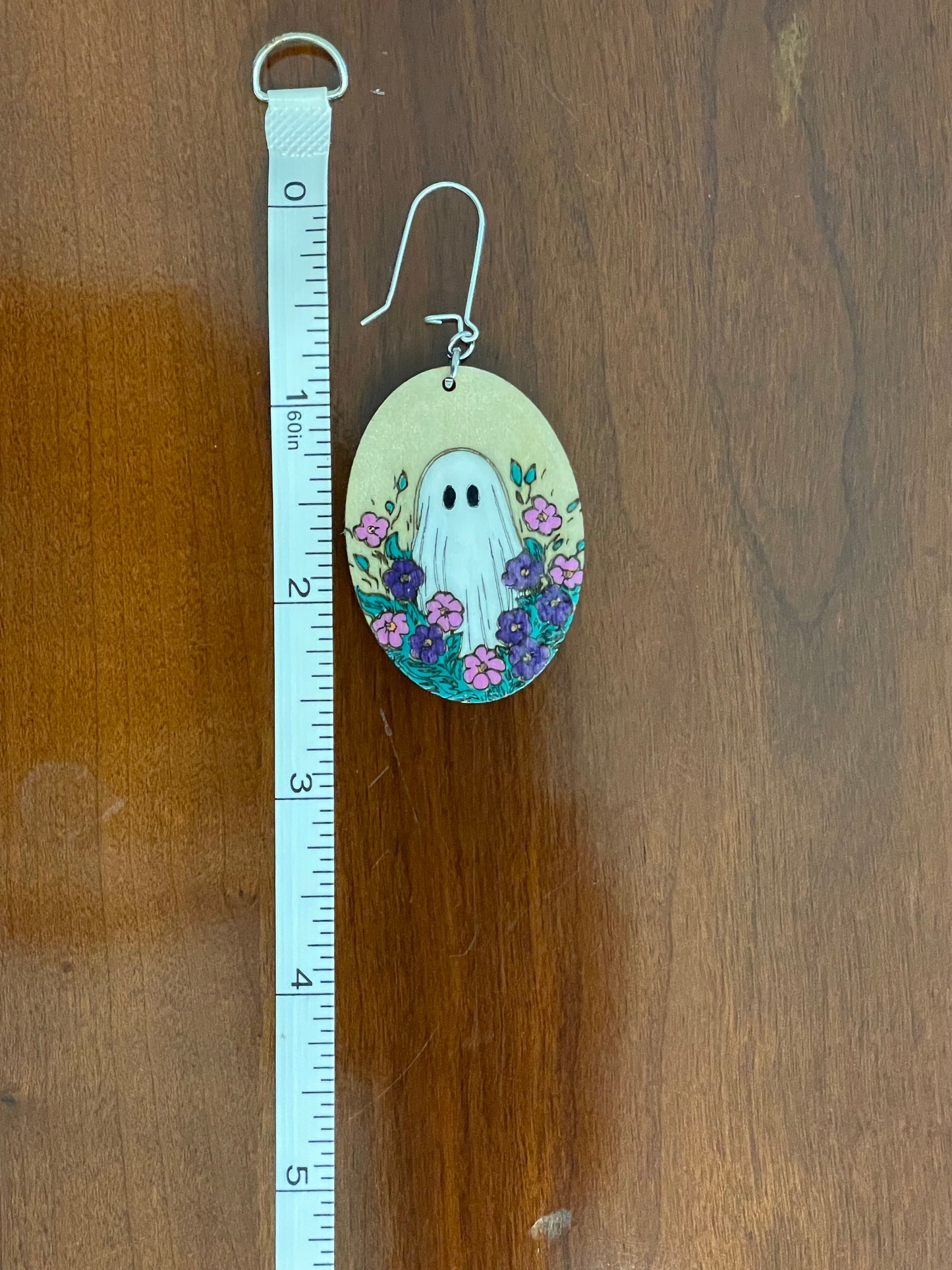 Ghost in purple flowers Halloween Earrings