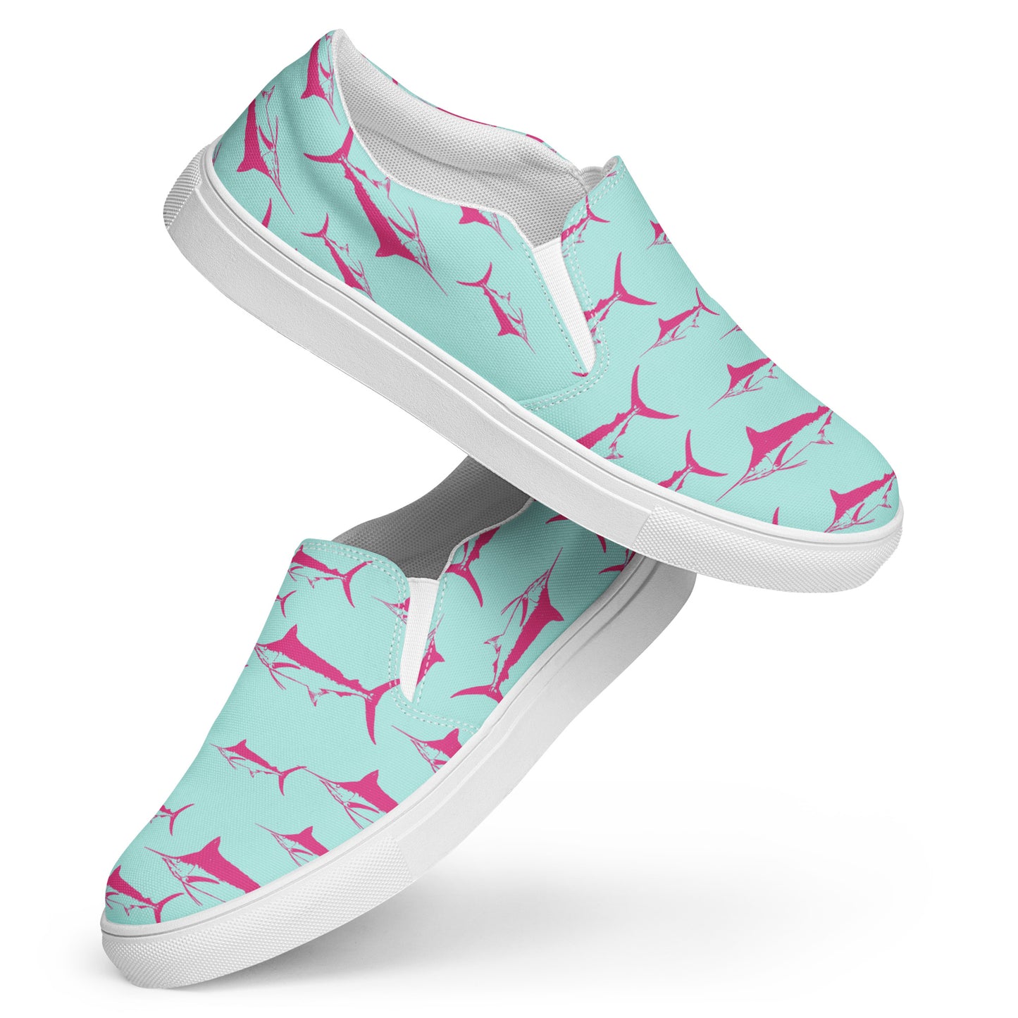 Marlin Women’s slip-on canvas shoes(Teal with Pink Marlin)