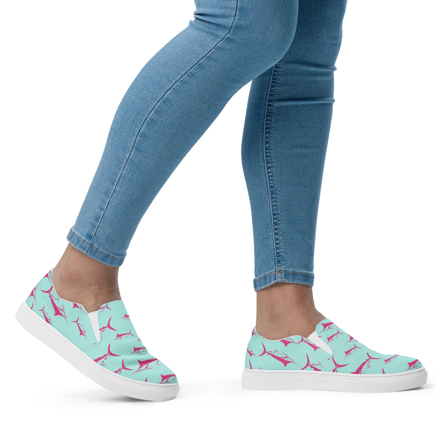 Marlin Women’s slip-on canvas shoes(Teal with Pink Marlin)