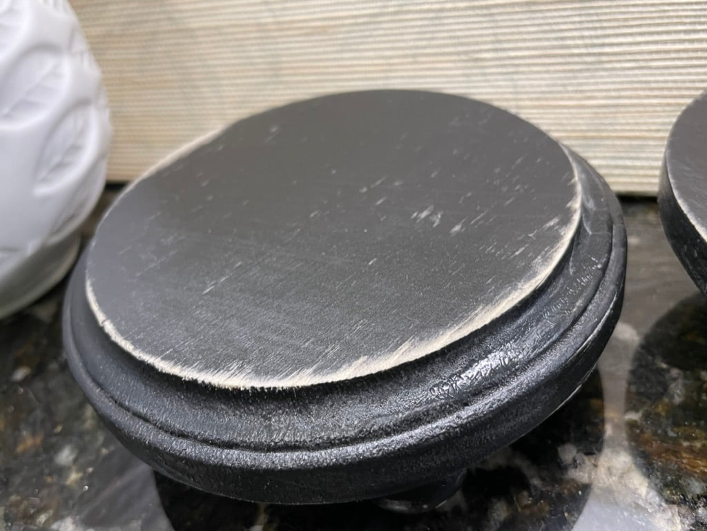 Black Pair of Small Round Pedestal Stands with Round Legs