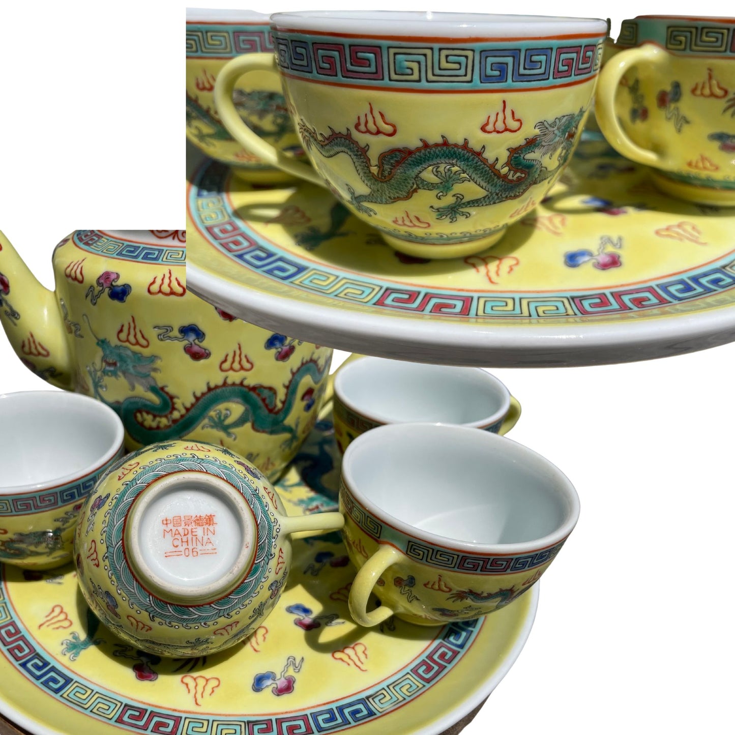 6 Piece Antique Chinese Dragon Tea Set
