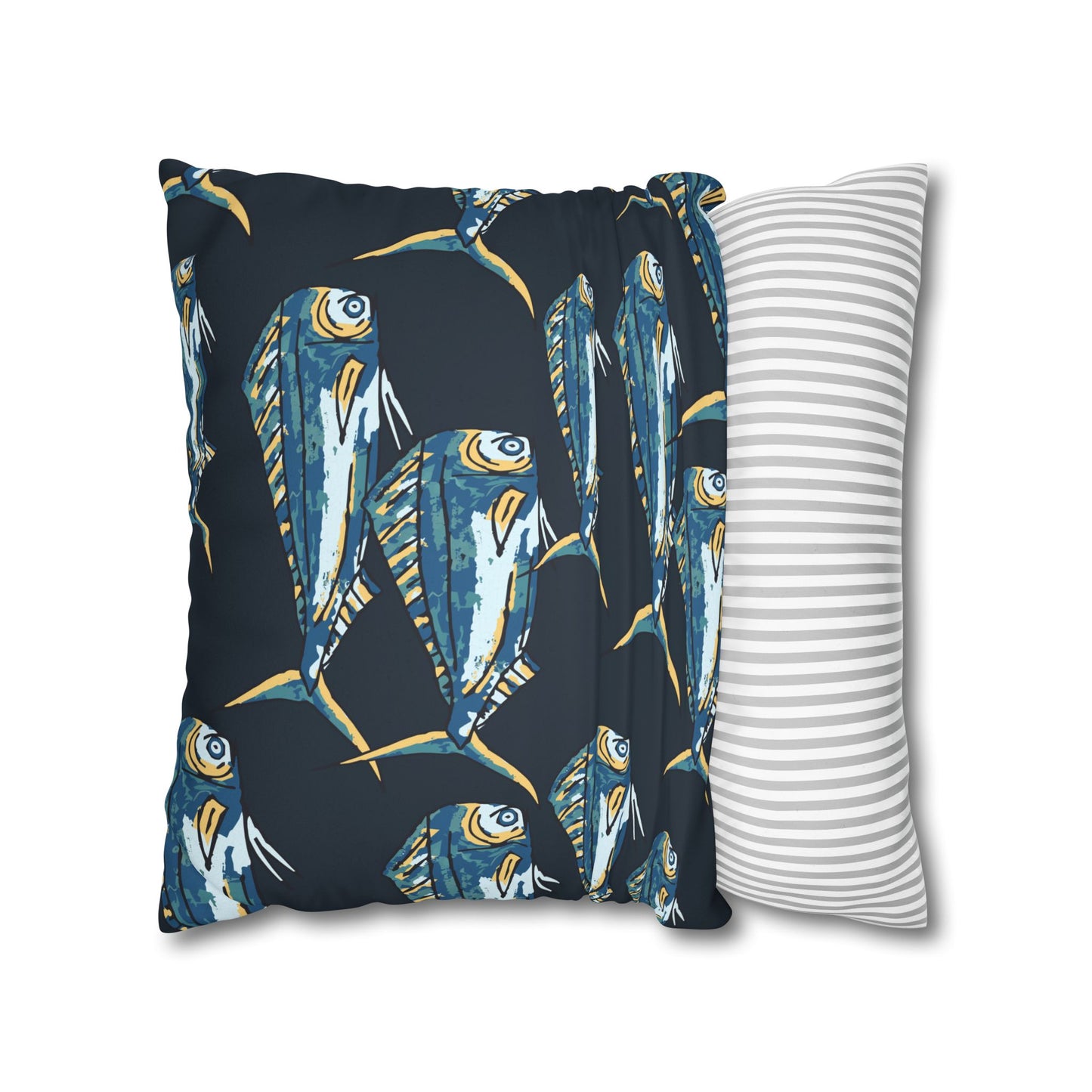 Navy Mahi -  Faux Suede Pillowcase - Perfect for Beach Lovers