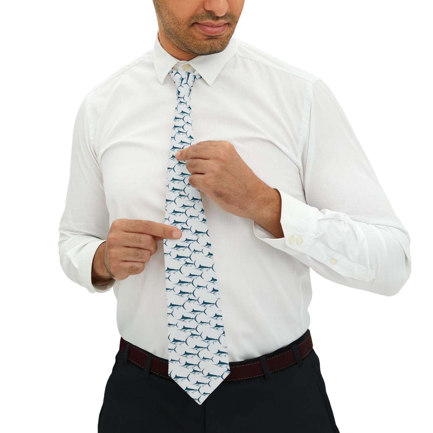 Marlin Necktie (White & Blue)