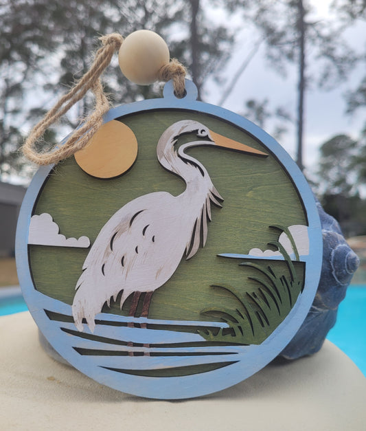 Heron Hanging Wood Decor