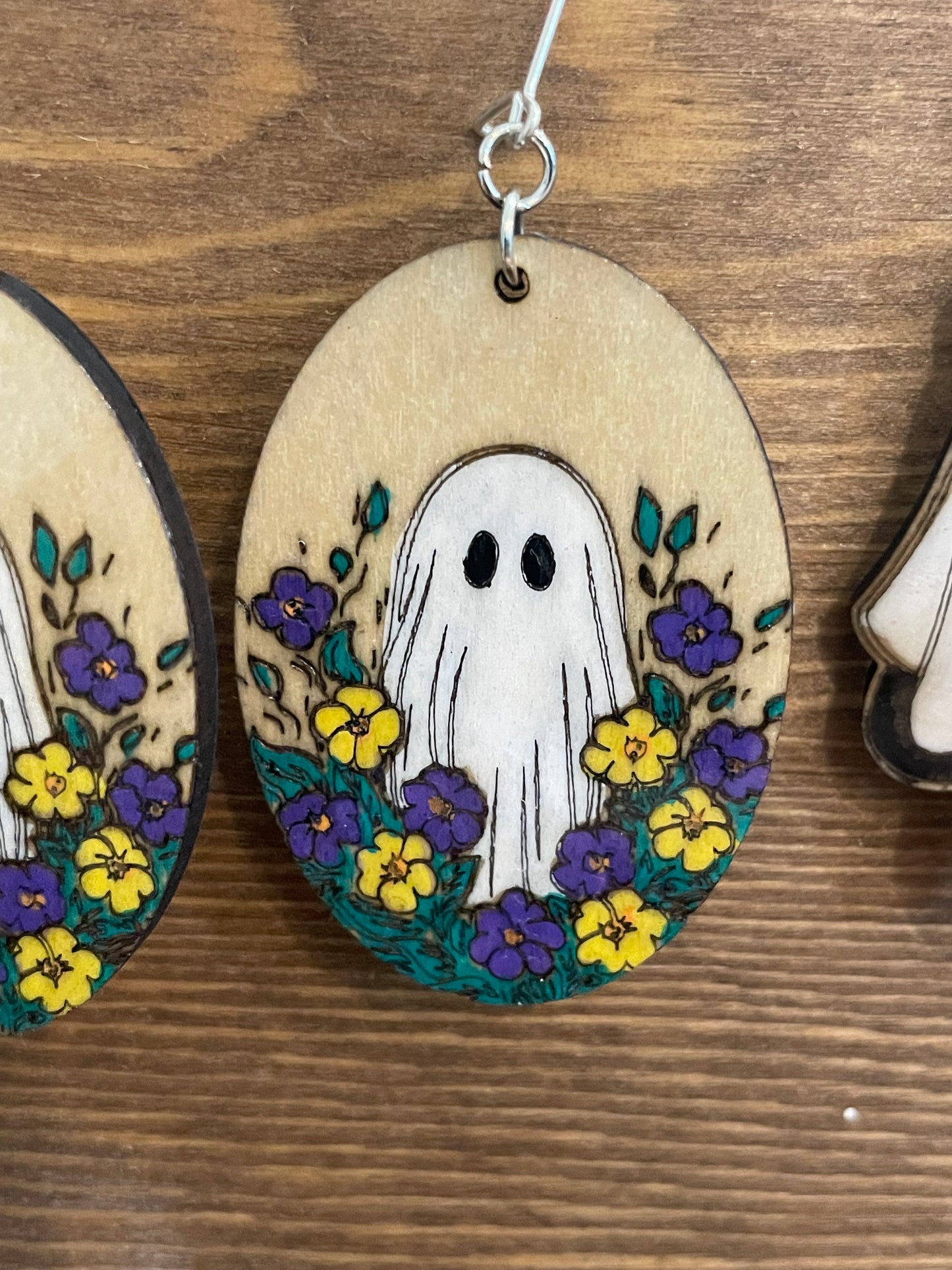 Ghost in Flowers Wood earrings