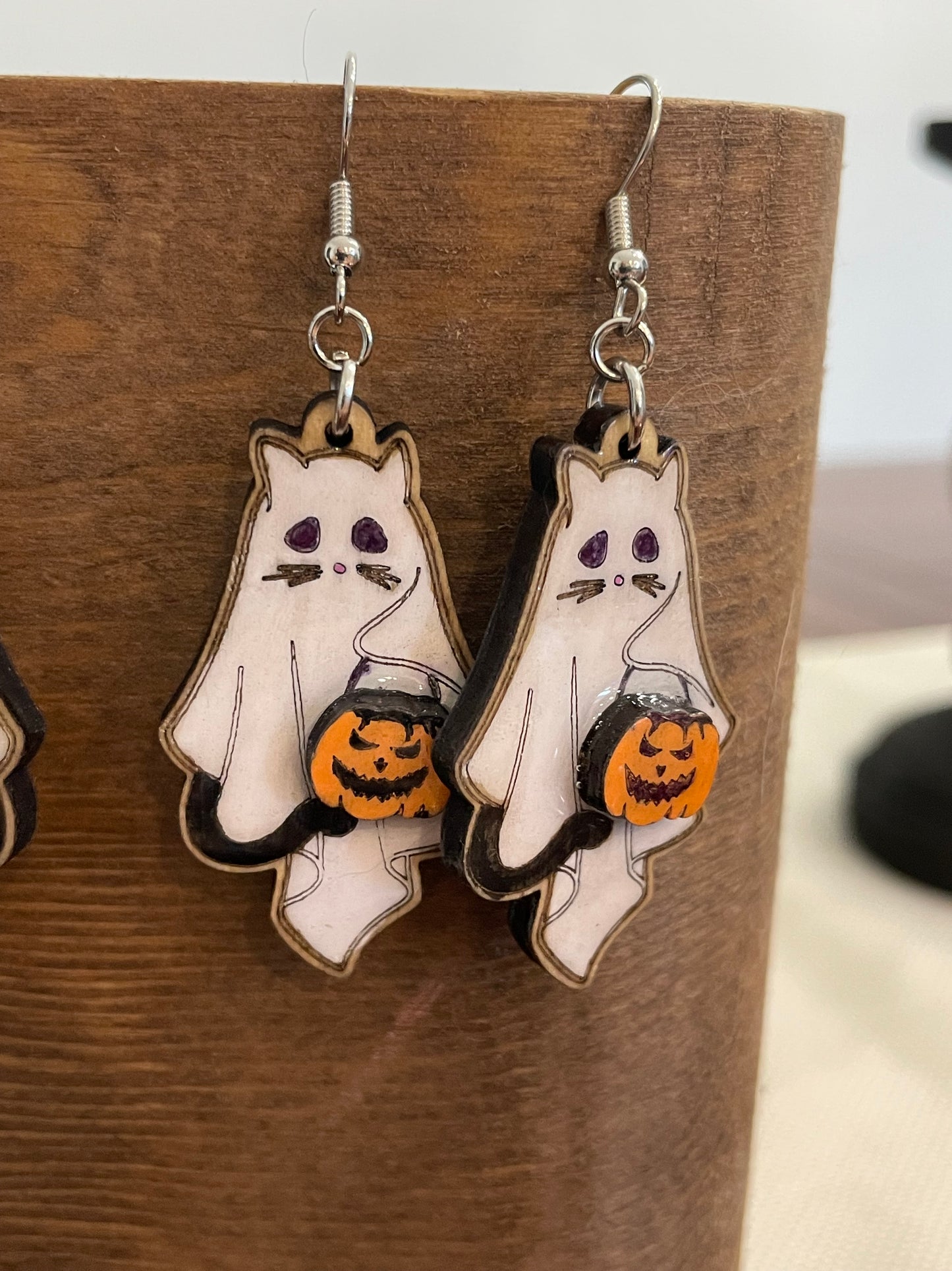 Halloween Ghost Cat Trick-o-Treater Earrings
