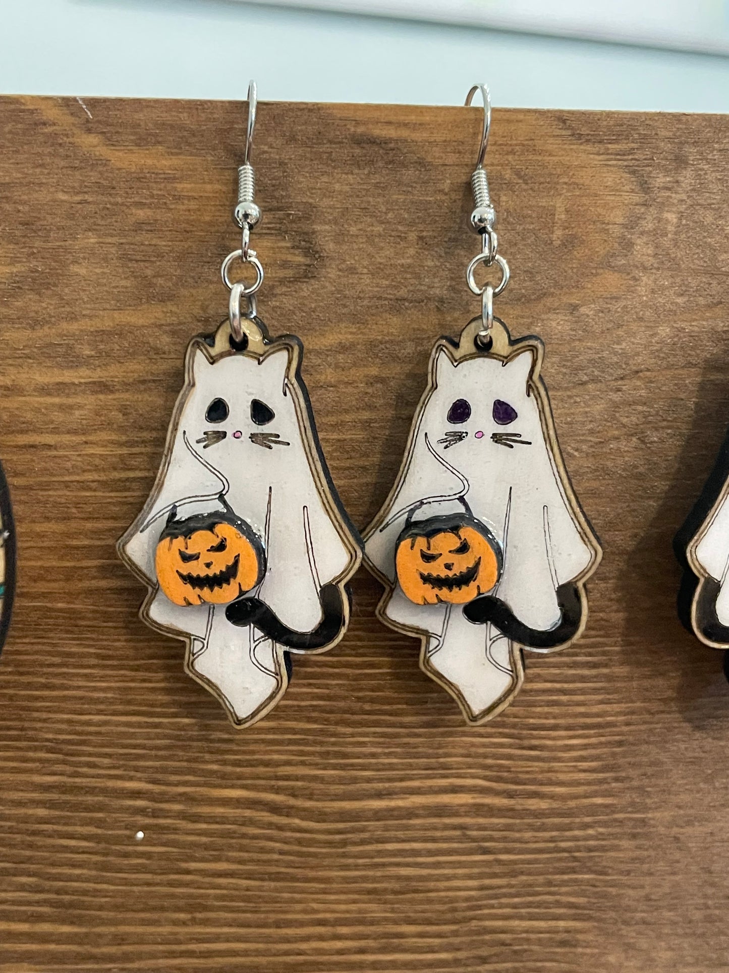 Halloween Ghost Cat Trick-o-Treater Earrings
