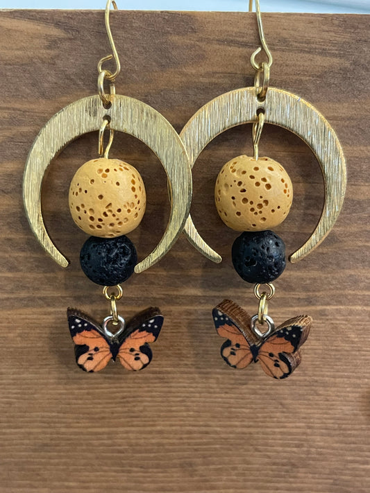 Celestial butterfly brass earrings