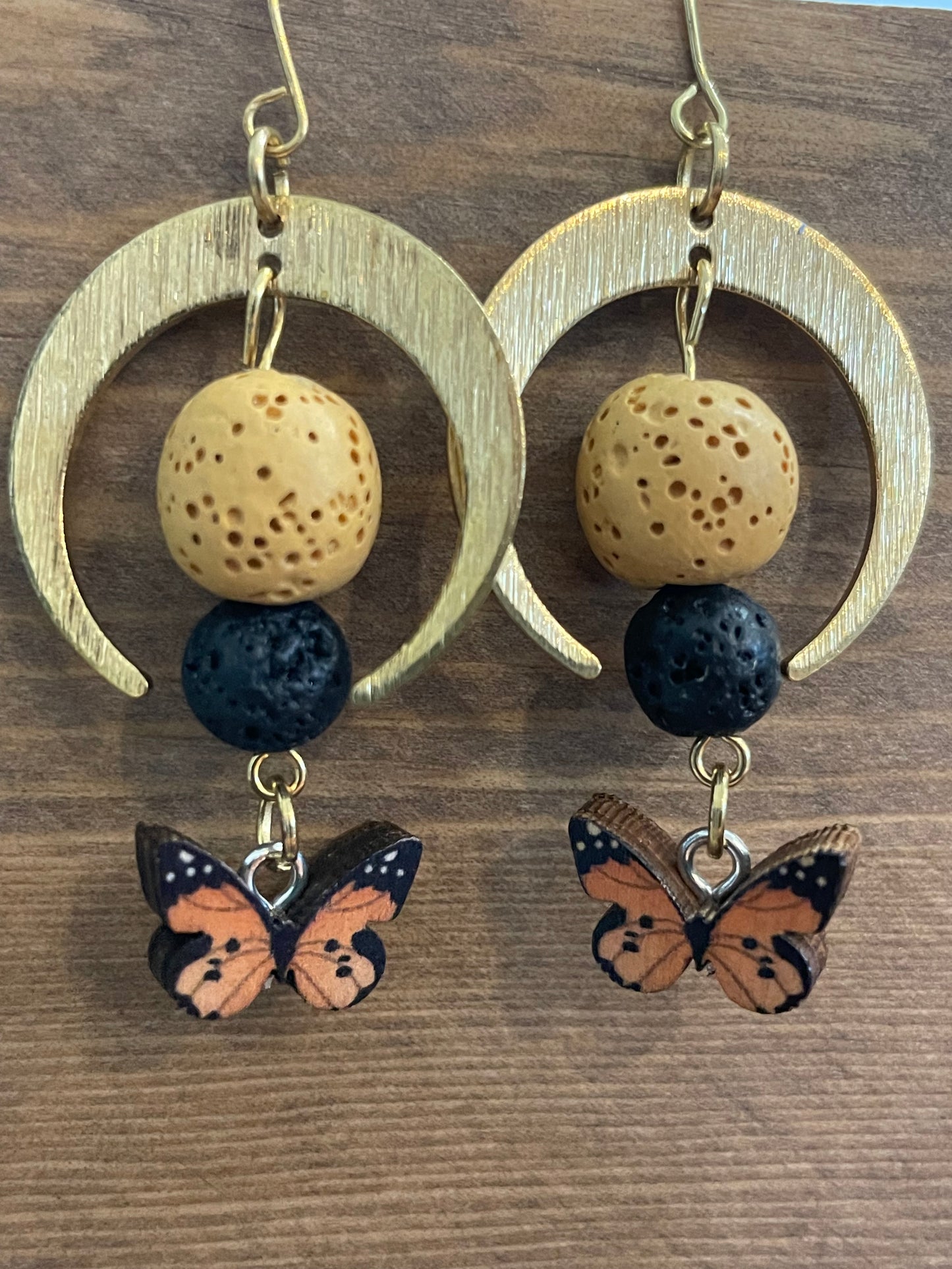 Celestial butterfly brass earrings