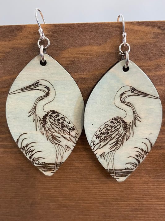 Heron wood dangle earrings(large)