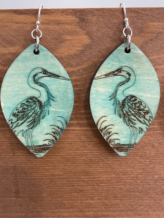 Heron wood earrings(large)
