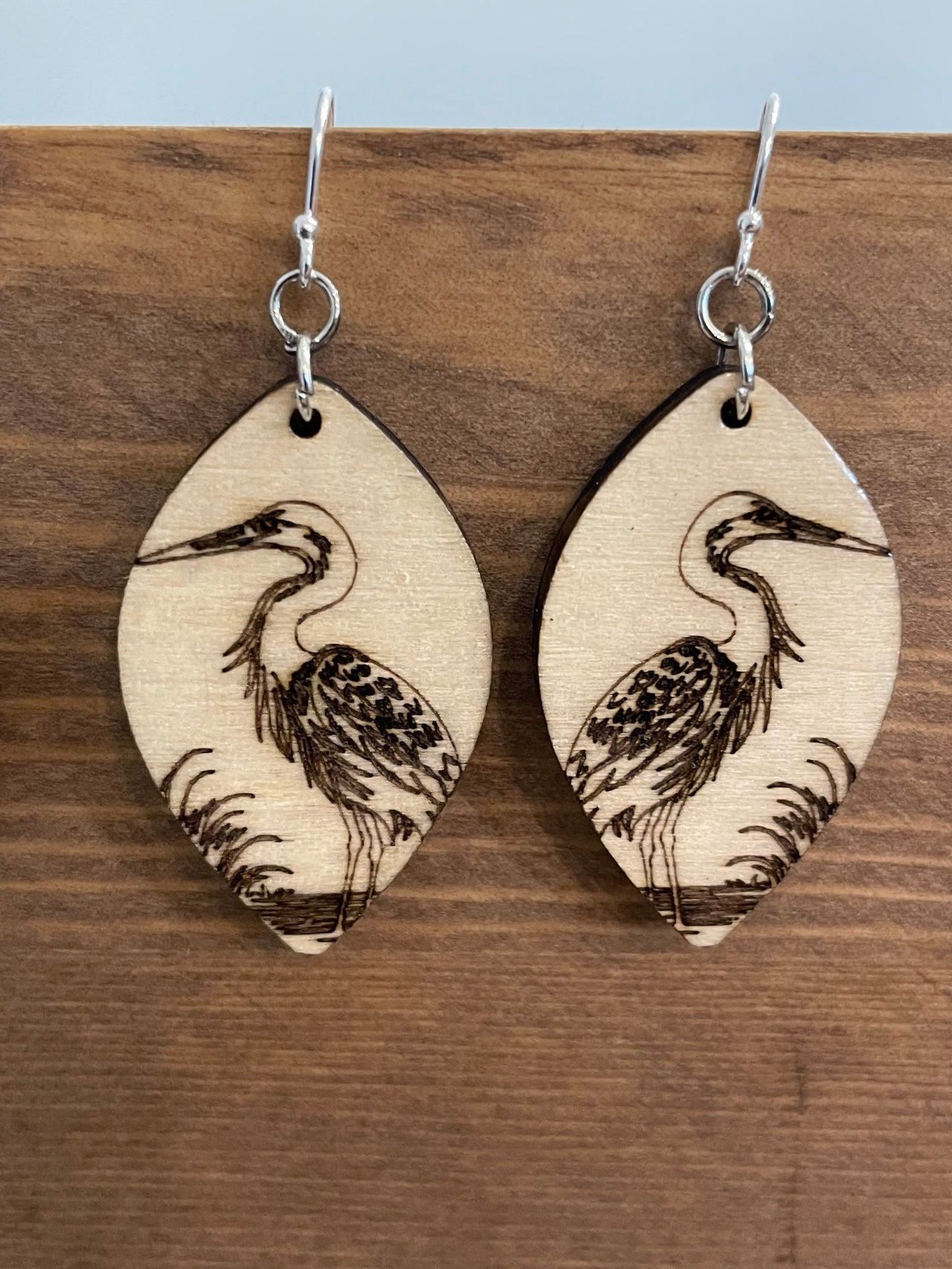 Heron wood earrings(small)