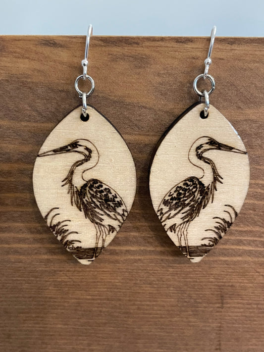 Heron wood earrings(small)
