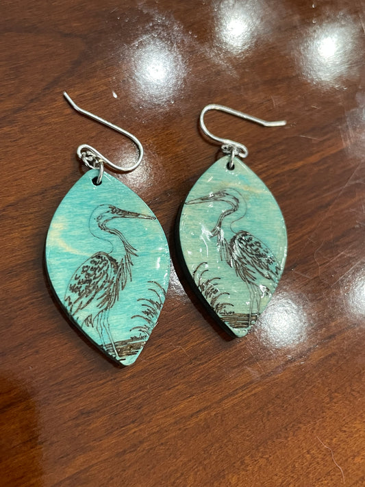 Heron wood earrings(small)