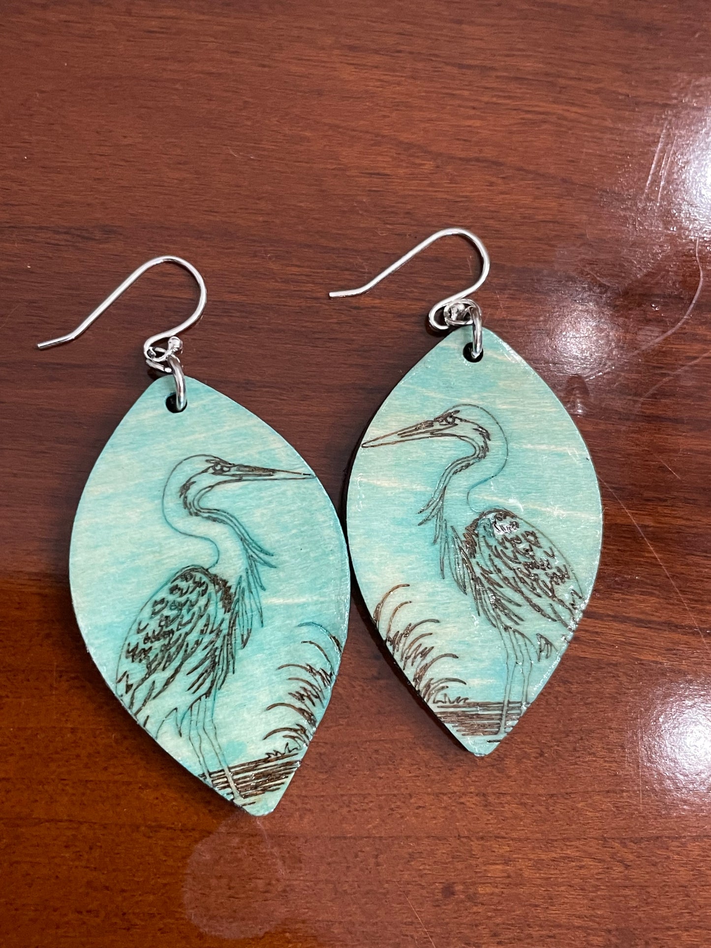 Heron wood earrings(large)