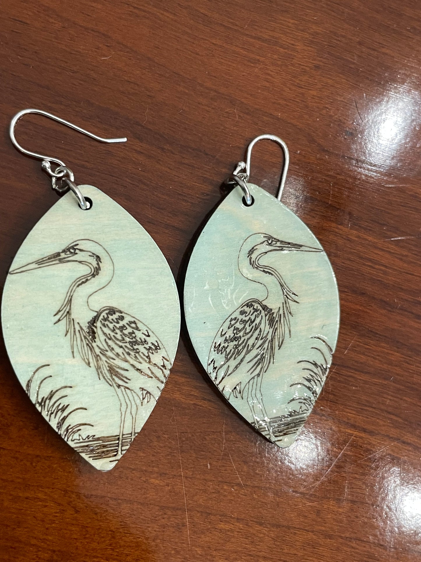 Heron wood dangle earrings(large)