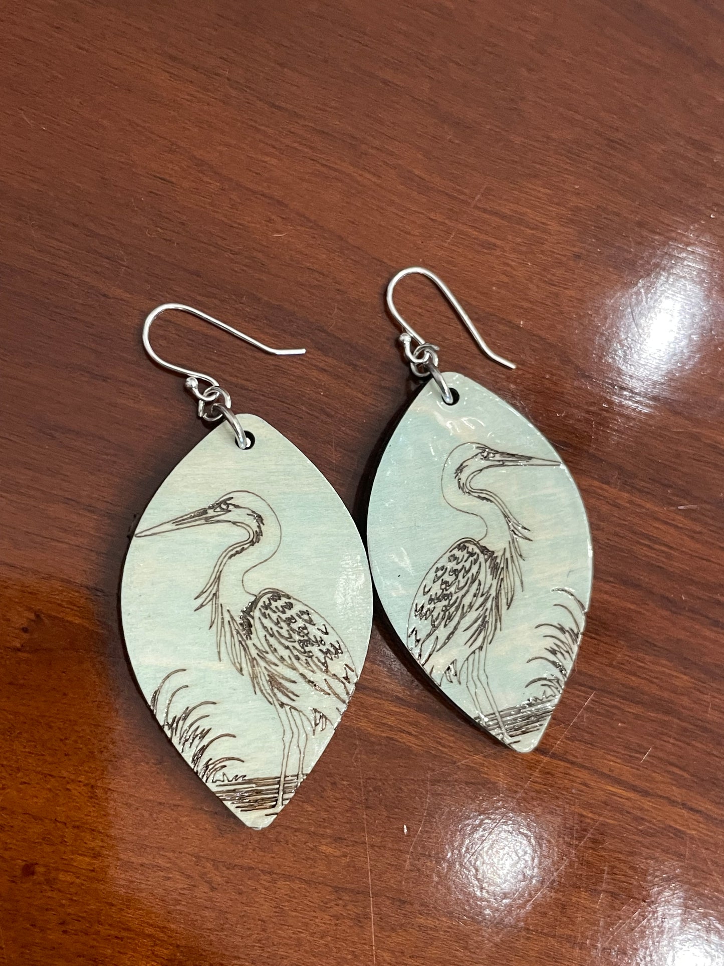 Heron wood dangle earrings(large)
