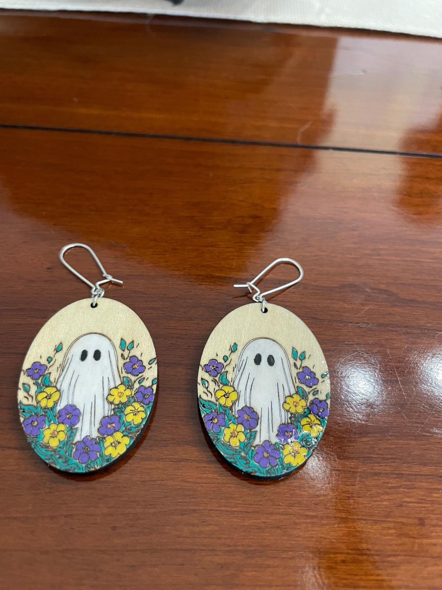 Ghost in Flowers Wood earrings