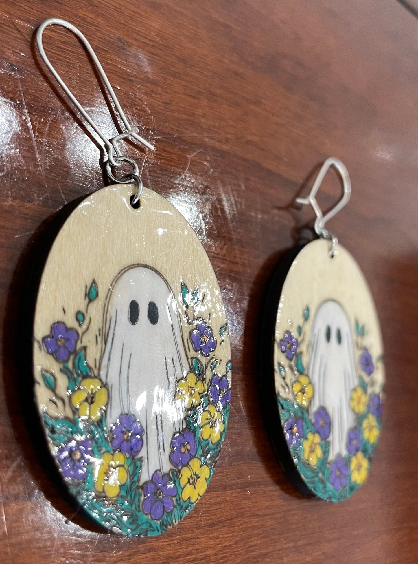 Ghost in Flowers Wood earrings