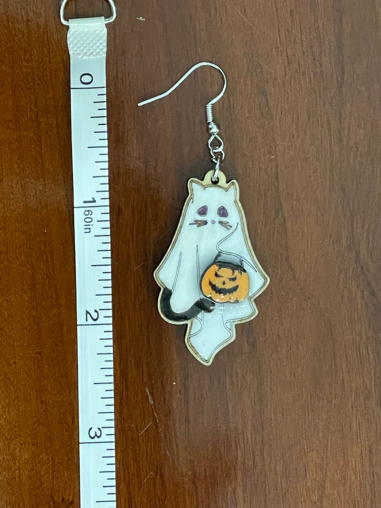Halloween Ghost Cat Trick-o-Treater Earrings