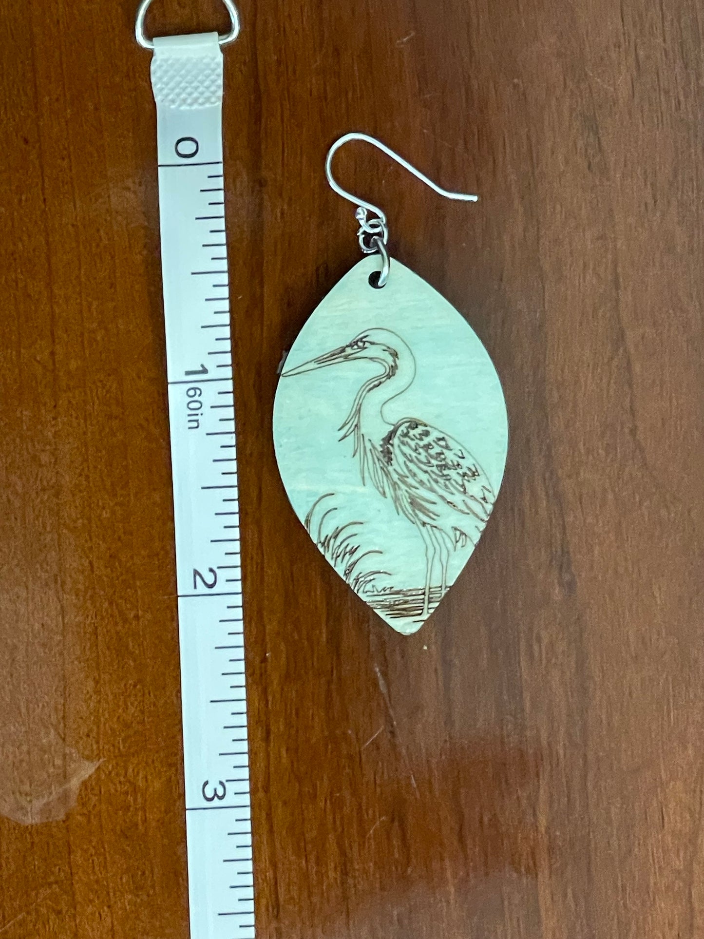 Heron wood dangle earrings(large)