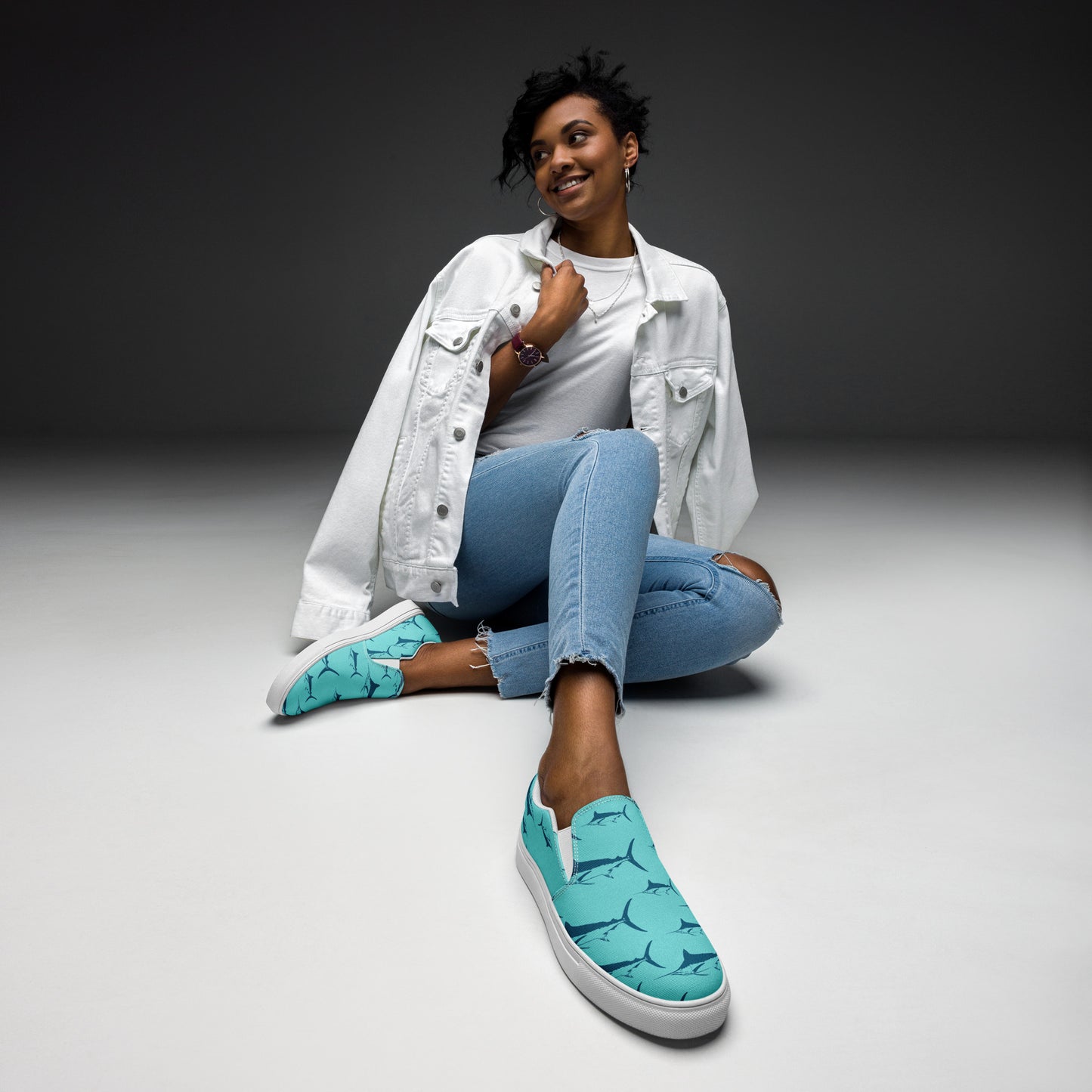 Marlin Women’s slip-on canvas shoes(Bright Teal)
