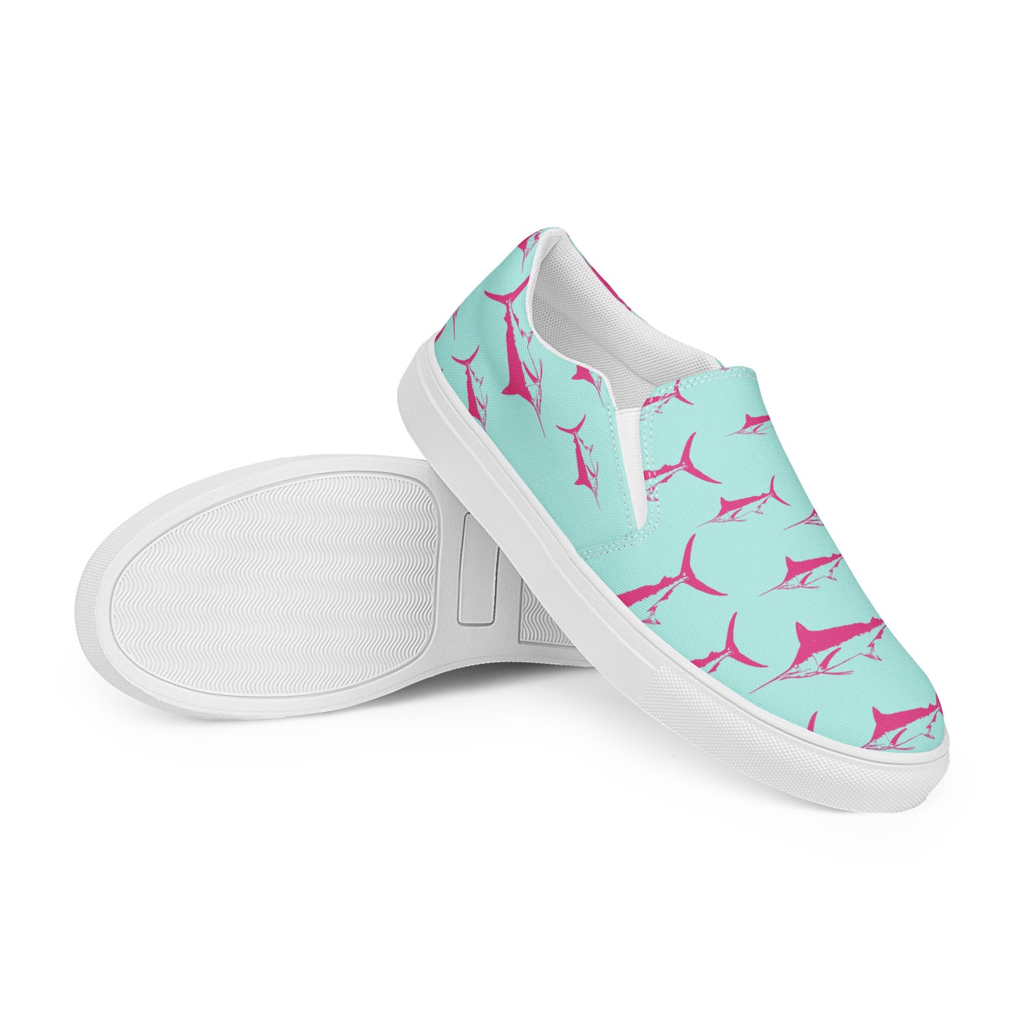 Marlin Women’s slip-on canvas shoes(Teal with Pink Marlin)