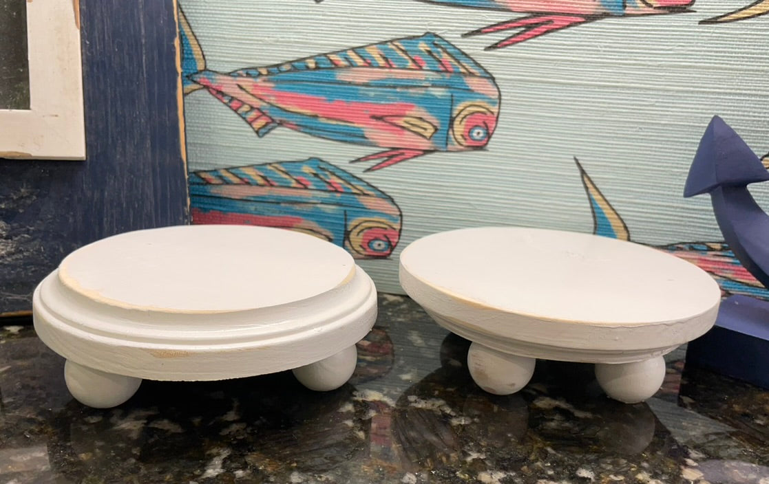 Off White (limited color) Pair of Small Round Pedestal Stands