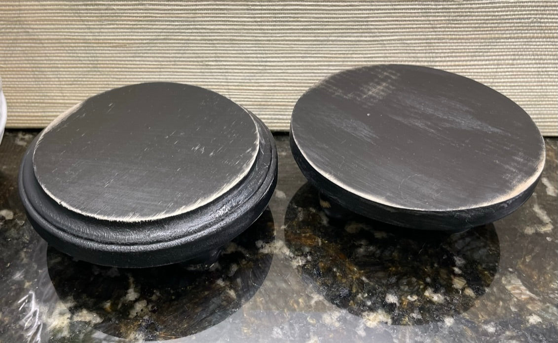 Black Pair of Small Round Pedestal Stands with Round Legs