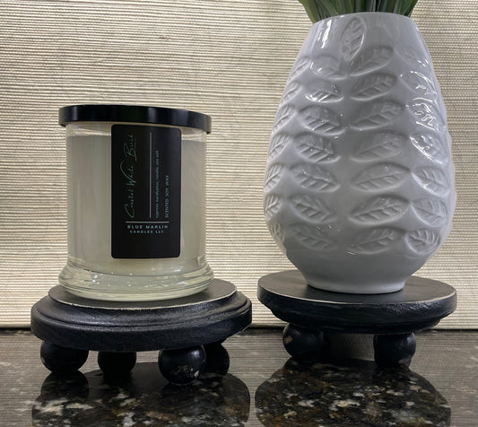 Black Pair of Small Round Pedestal Stands with Round Legs