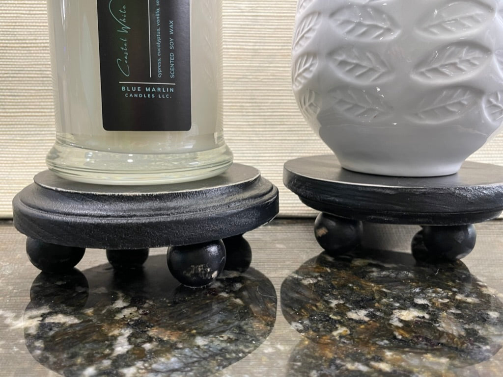 Black Pair of Small Round Pedestal Stands with Round Legs