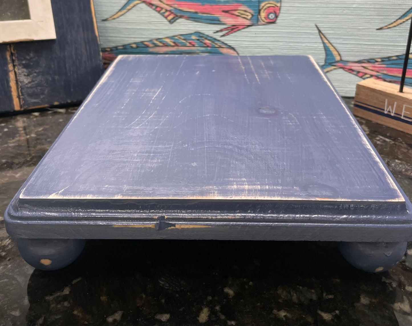 Blue Rectangle Wood Riser with Round Legs